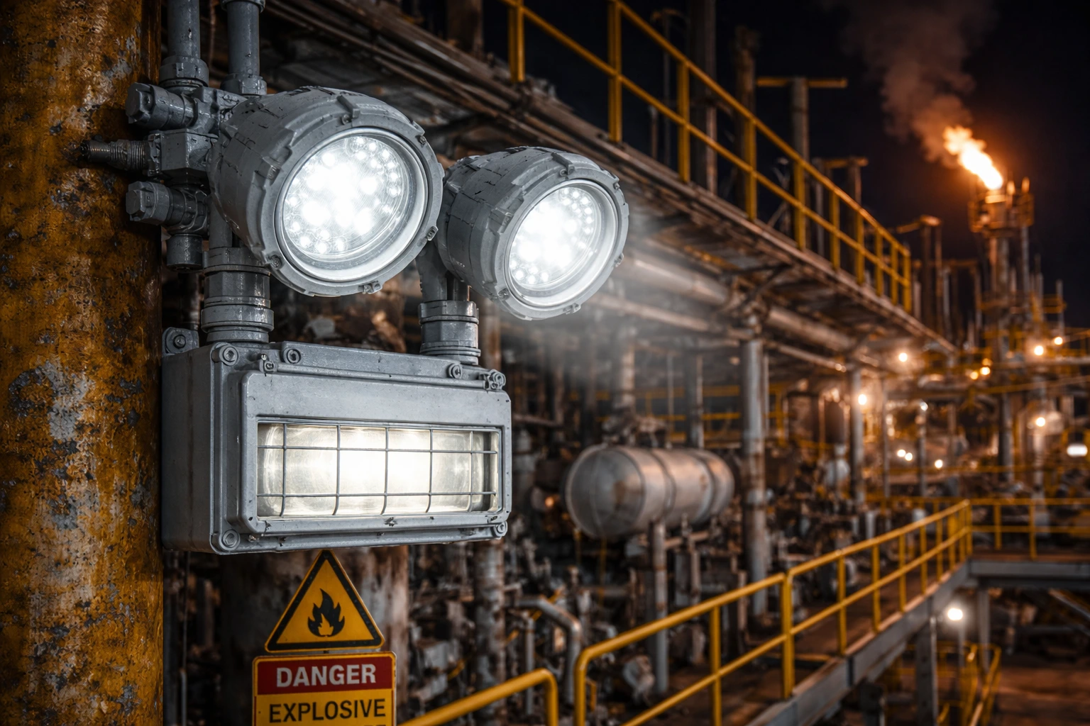 Explosion light fixtures installed in hazardous industrial environments