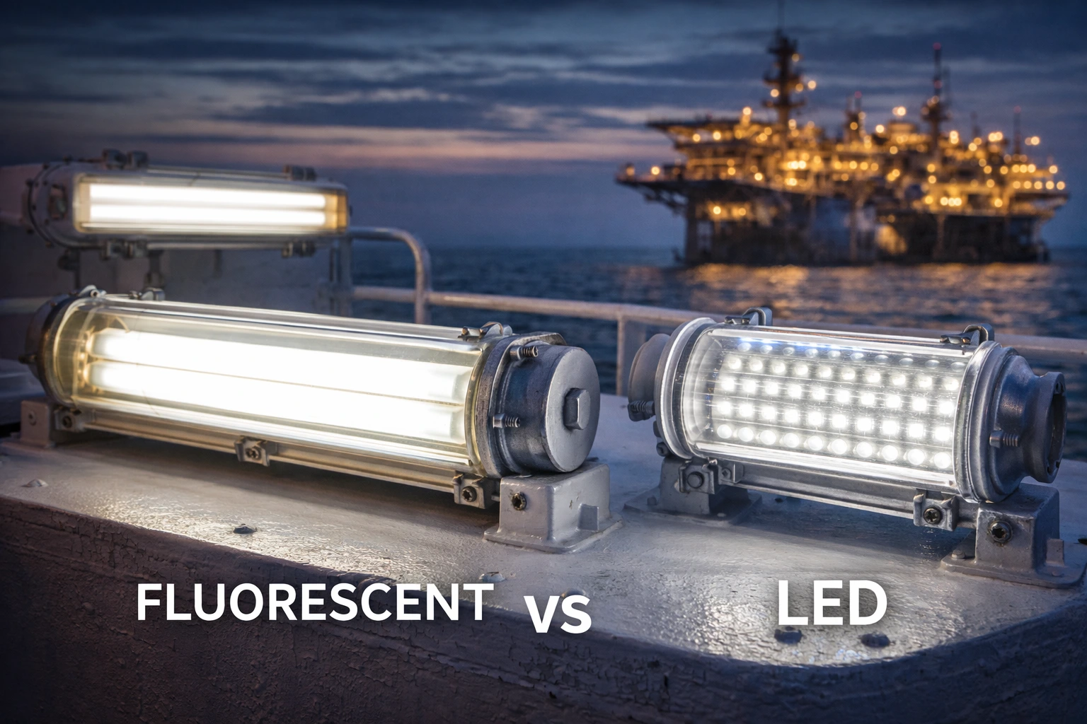 Comparison of fluorescent and LED lighting used in marine applications
