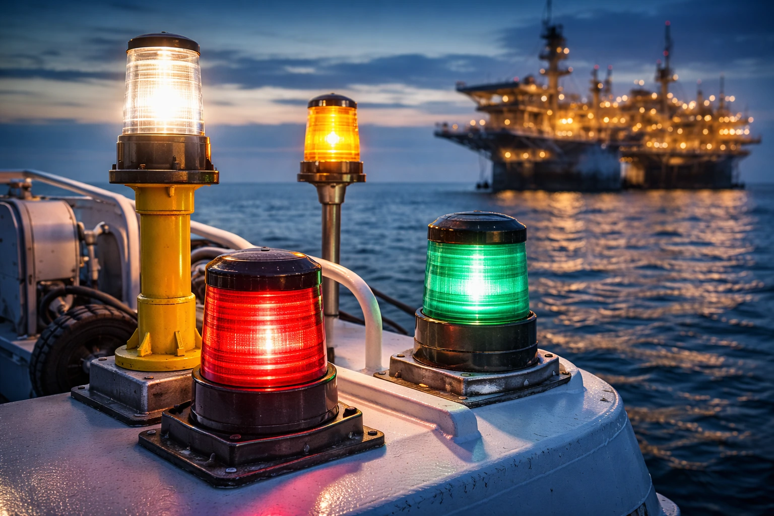 Different types of navigation lights used on ships and offshore vessels