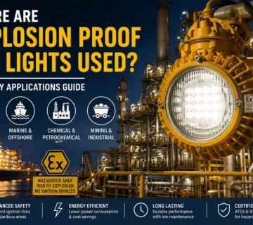 Explosion proof LED lights used in hazardous industrial and offshore environments