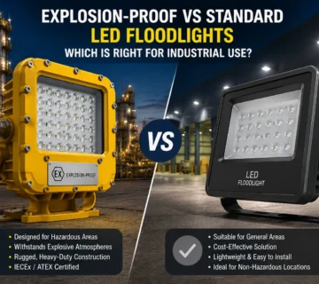 Comparison of explosion proof and standard LED floodlights used in industrial environments