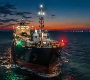 Marine navigation signal lights installed on a commercial vessel