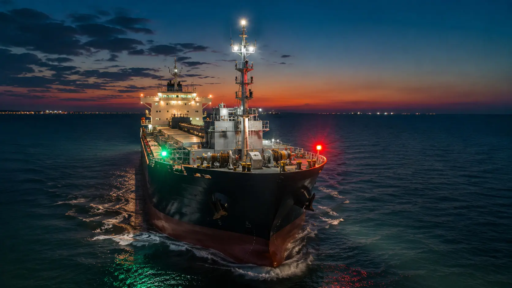 Marine navigation signal lights installed on a commercial vessel