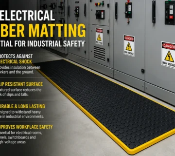 Electrical rubber matting installed in front of industrial electrical panels