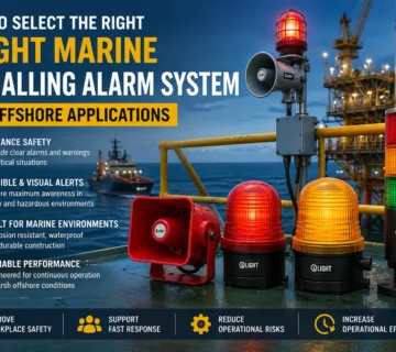 Qlight marine signalling alarm system installed on an offshore platform