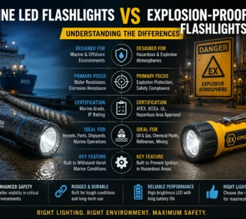 Comparison of marine LED flashlights and explosion proof flashlights used in marine and hazardous industrial environments